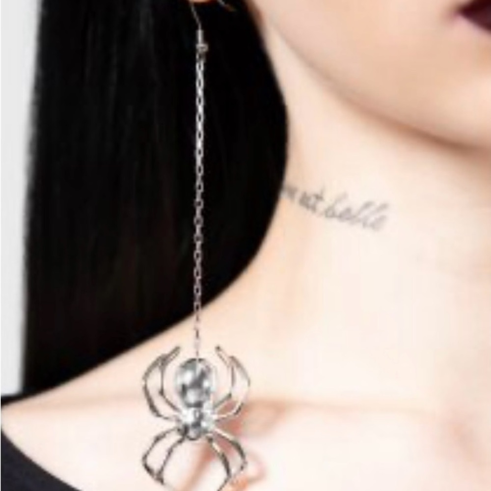 Statement Silver Spider and Web Drop Earrings - Women Jewelry - Picture 2 of 5
